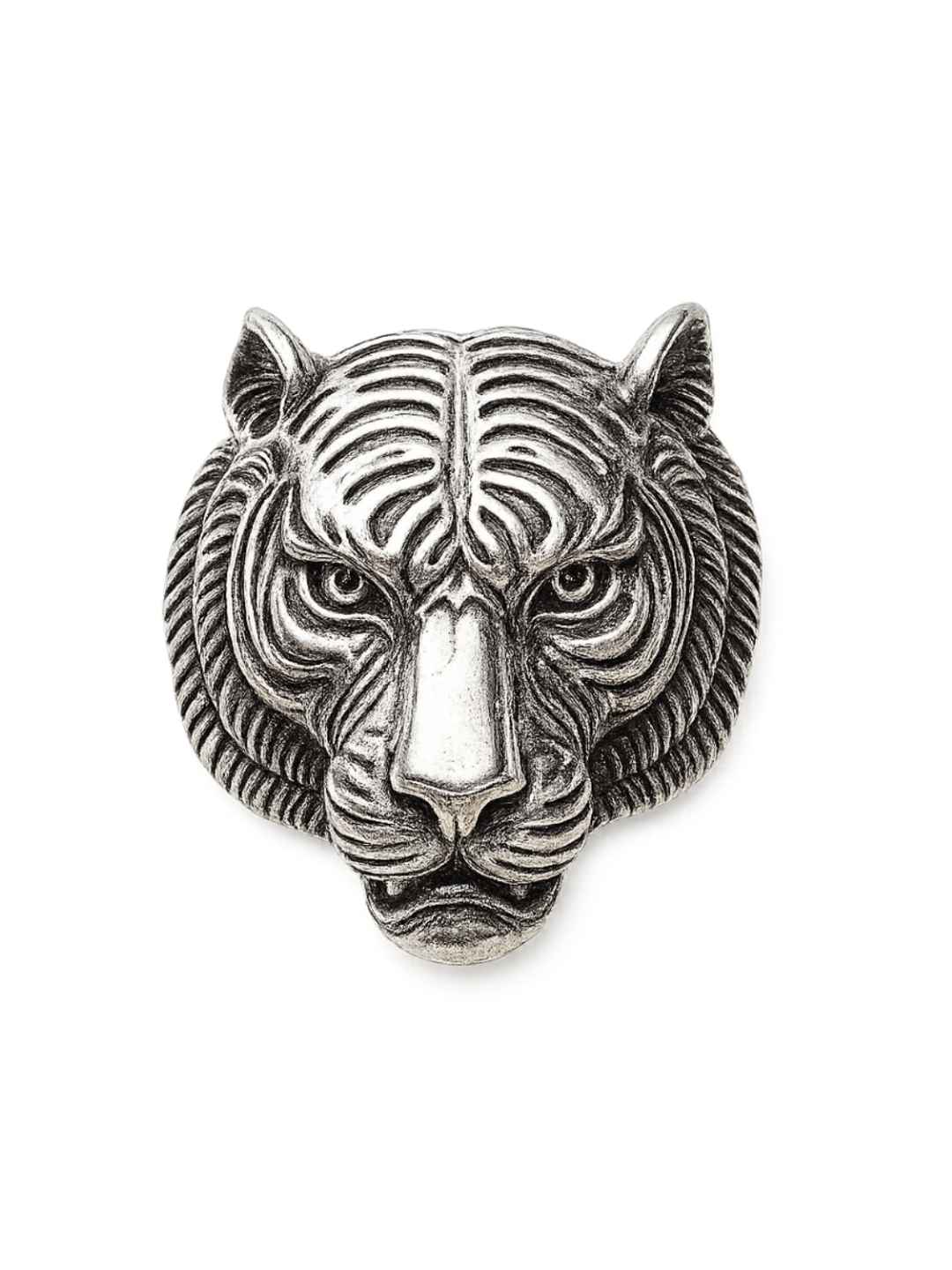 Silver Tiger Head Brooch for Men